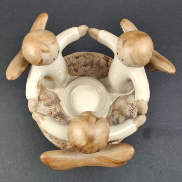 Vintage Pottery Circle of 3 Angels Tealight Holder 4" - Picture 4 of 10
